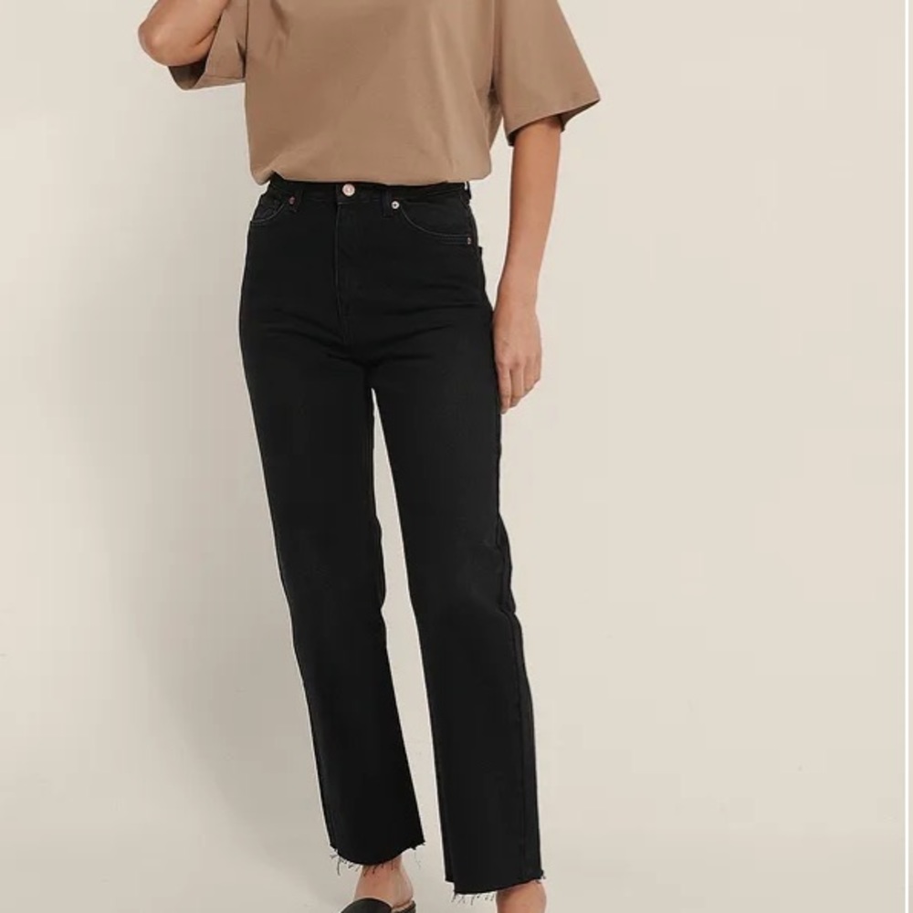NAKD Organic Straight High Waist Raw Hem Jeans